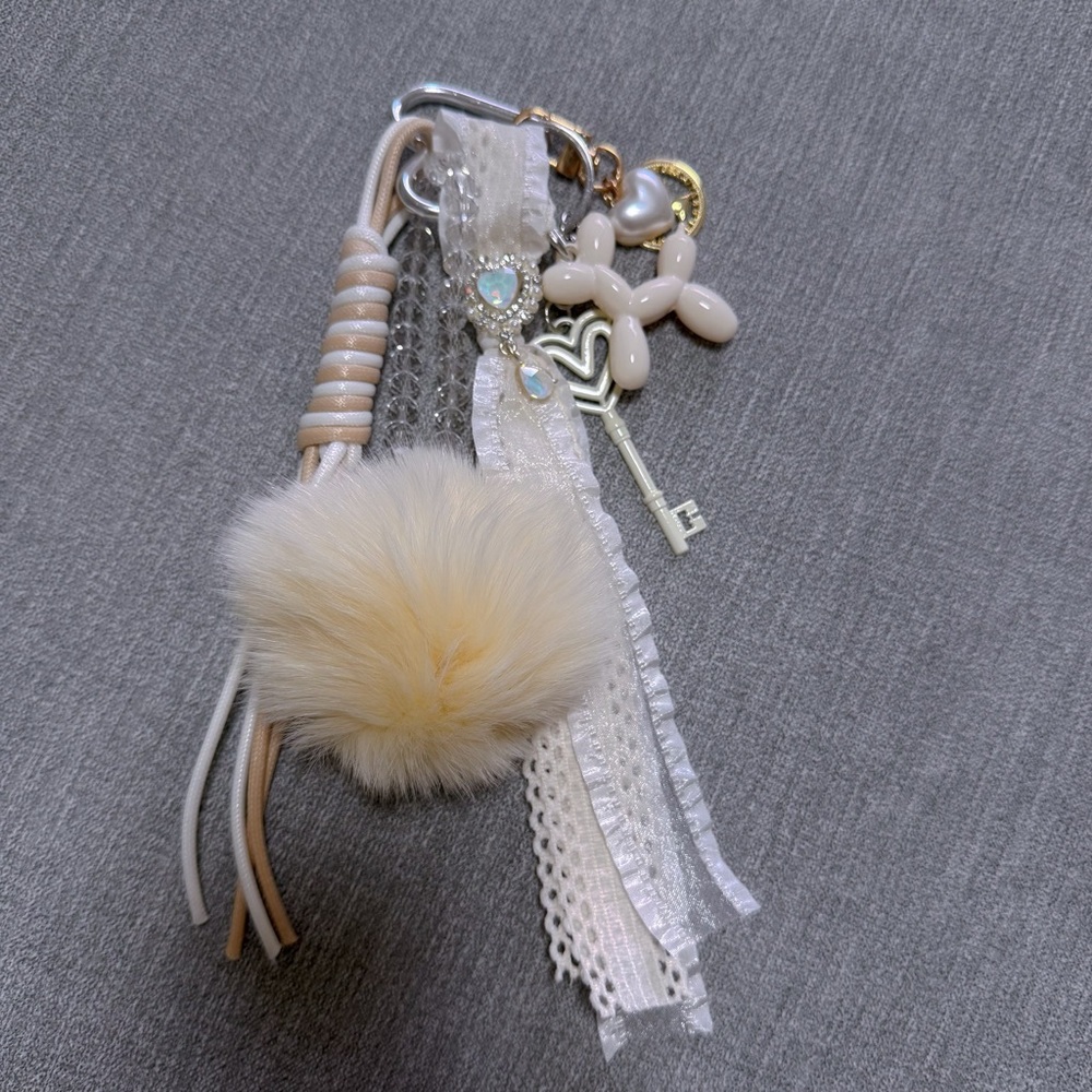 Mini Bag Charm with Real Rabbit Fur Pom